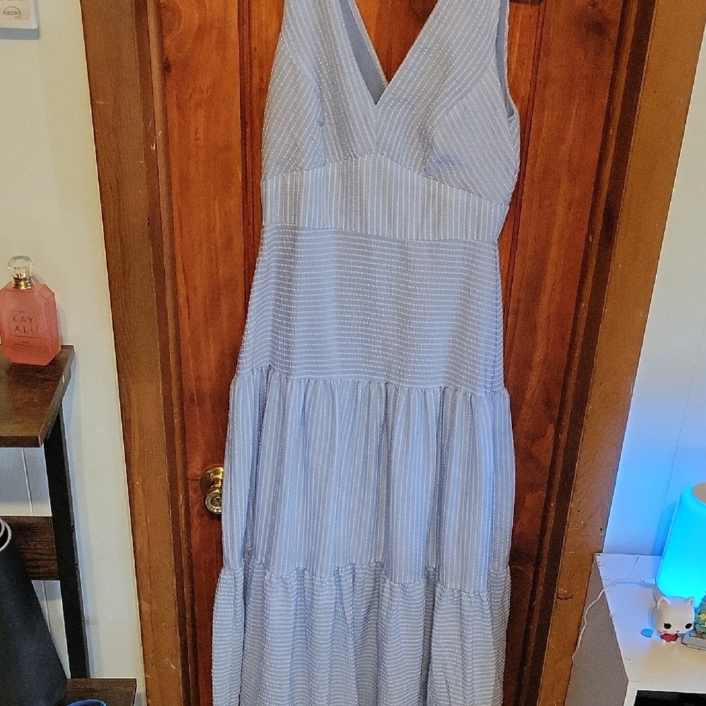 Elegant Blue Striped Maxi Dress